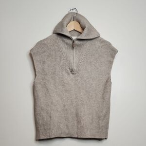 Cyrus Ribbed Knit Sweater Vest Sleeveless Half-Zip Mock Neck Beige women's